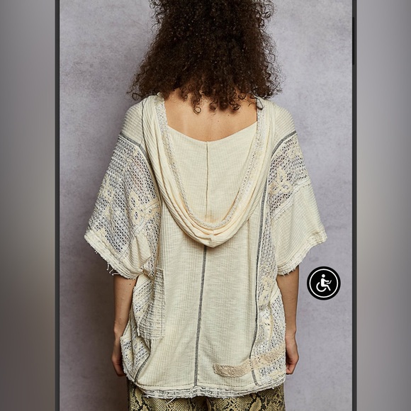 POL Cream Embroidered Knit Patchwork Hoodie - Picture 2 of 3